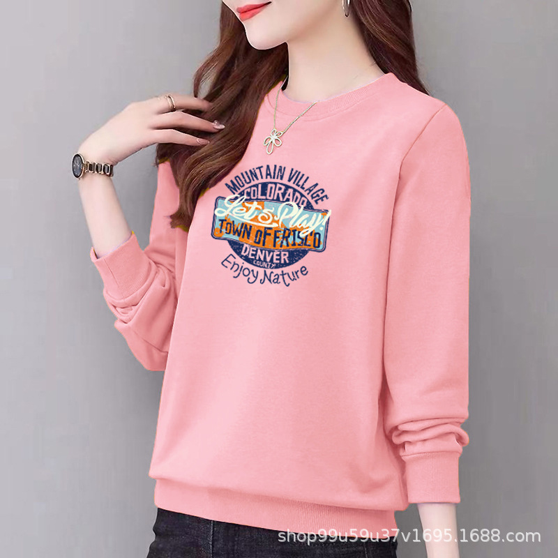 Round Neck 97% Cotton Sweater Women's Casual Fashion Loose Coat Top Letter Print Sportswear Slim Look Round Neck 97% Cotton Sweater Women's Casual Fashion Loose Coat Top Letter Print Sportswear Slim Look