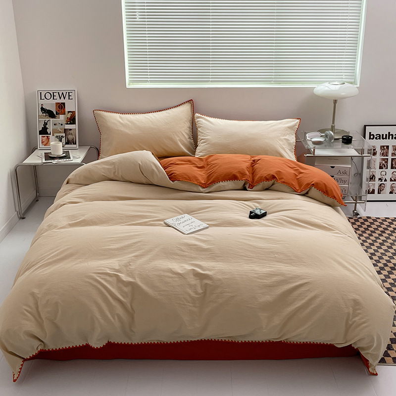 2024 nuevo conjunto de cuatro piezas de cama AB doble colcha de colcha de color sólido de una sola pieza dormitorio de estudiantes sábanas individuales de tres piezas