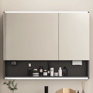 Solid Wood Smart Bathroom Mirror Cabinet Wall-mounted Defogging Mirror Box Storage Rack Storage Cabinet Bathroom Wall-mounted Beauty Mirror