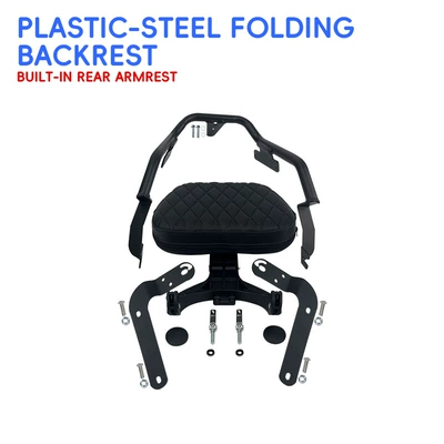 backrest, tail rack, side bags, Motorcycle bumper - plastic-steel-folding-backrest-comes-with-a-free-rear-armrest