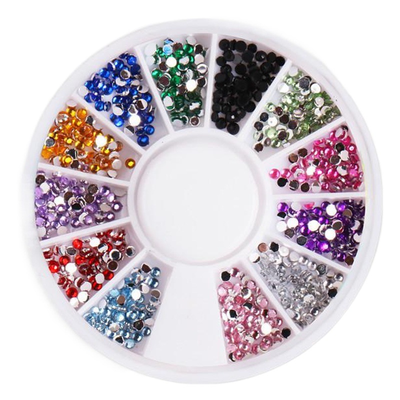 Cross-border especial de 12 colores de uñas de diamante plano de uñas de disco de joyería de color resina diamante imitación mesa de 1,5mm