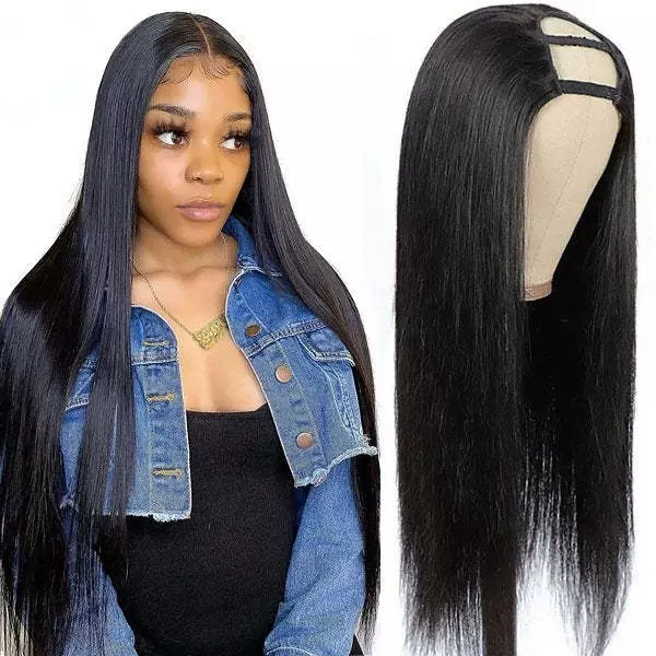 UpartWigstraightHumanHairU型机制头套真人发跨境代发长直发