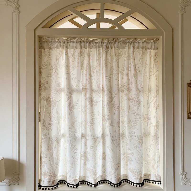 Cream-Colored Nordic American-Style Hand-Painted Curtains, Light-Filtering but Not See-Through Sheer Curtains, No-Drill Self-Adhesive Door Curtains, Study Room Short Curtains Cream-Colored Nordic American-Style Hand-Painted Curtains, Light-Filtering but Not See-Through Sheer Curtains, No-Drill Self-Adhesive Door Curtains, Study Room Short Curtains