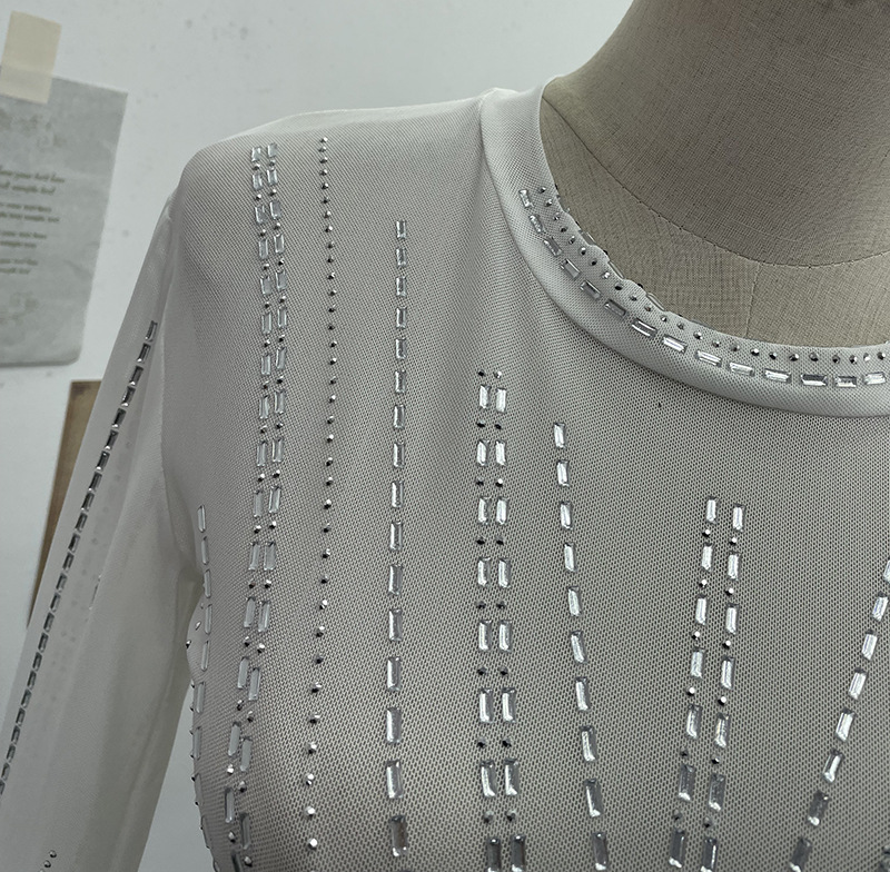 Diamond Embedded Thin Sheer Mesh Long Sleeve T shirt Slim Short Backless Top Women 11 Diamond Embedded Thin Sheer Mesh Long Sleeve T shirt Slim Short Backless Top Women