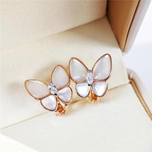 Vera Wang White Mother-of-Pearl Butterfly Earrings Plated with 18K Gold, White Gold Rose Gold Mother-of-Pearl Butterfly Earrings, Luxury Women's Earrings