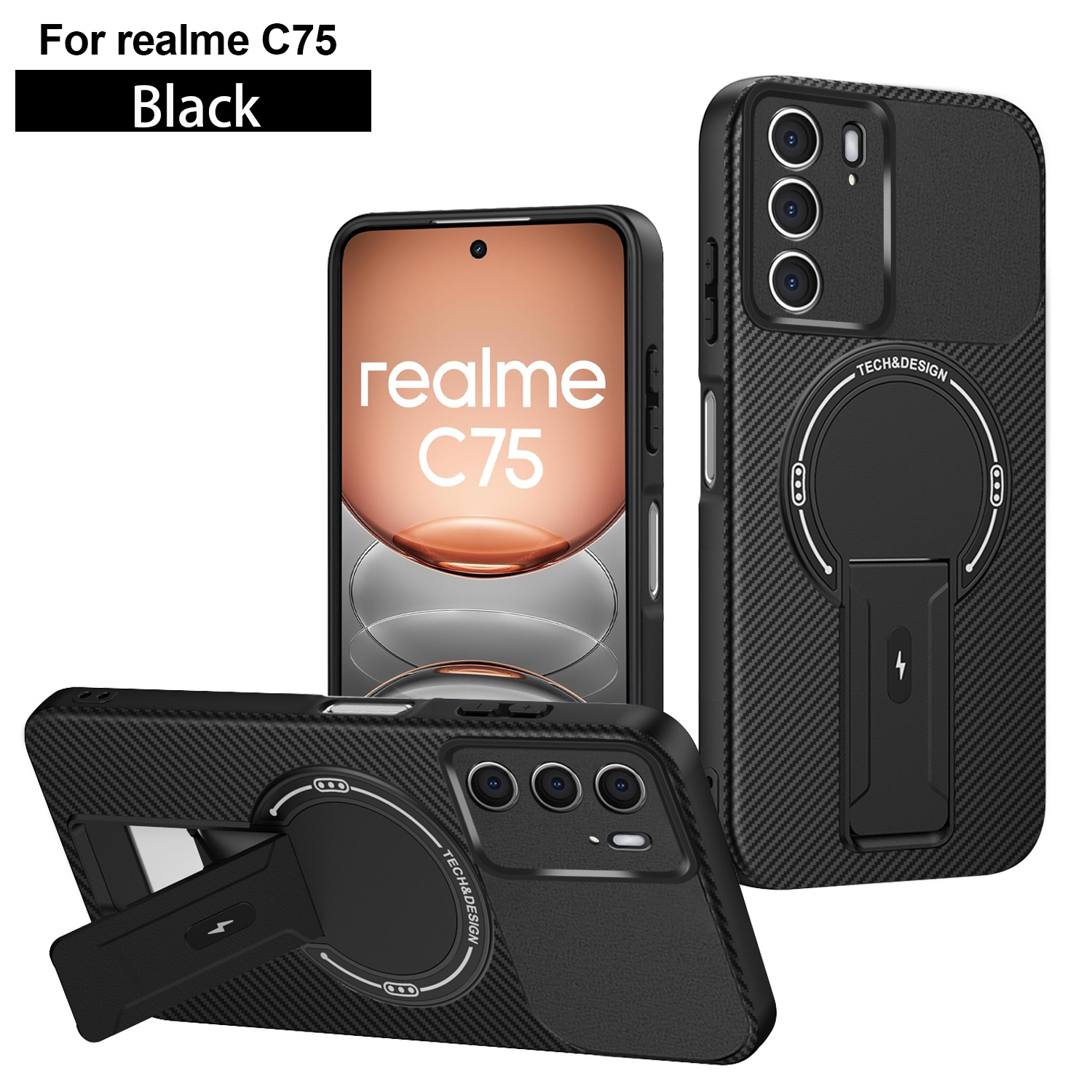 适用OPPO Reno15F品盾碳纤维纹手机壳A6磁吸支架Realme C85保护套