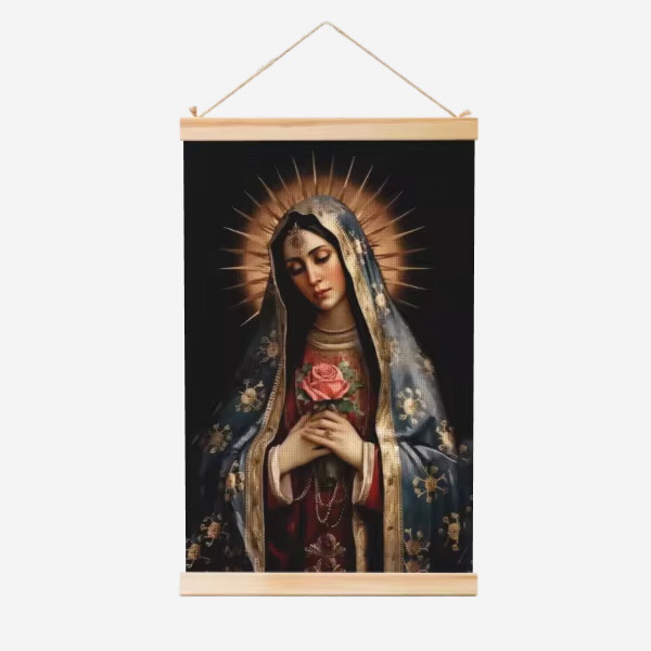 Guadalupe Nuestra Señora de la fábrica de carteles de rollo de madera sólida cuelga pinturas de comercio exterior suministro de almacenamiento Temu