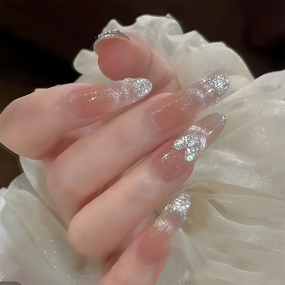 Uñas de uñas hechas a mano, 10 piezas, parche de uñas de ojo de gato de código dividido, armadura de desgaste de diamantes de galaxia brillante