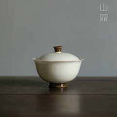 山鼎定窯白レース蓋碗単一蓋付き茶碗家庭用工夫茶器レトロ手掴み碗陶磁器碗