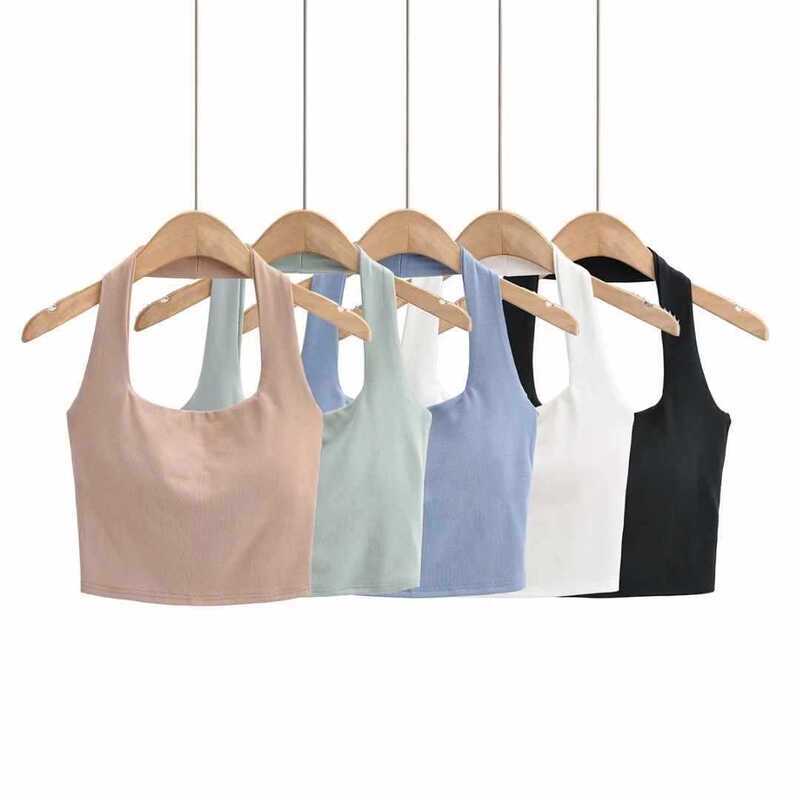 European and American summer double-layer stretch slim-fit solid color halter neck tank top for women, high-waisted tight-fitting backless top