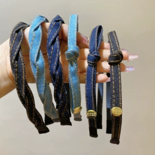 时尚麻花牛仔头箍压发高级感带齿防滑发箍头饰蝴蝶结春夏编织发饰
