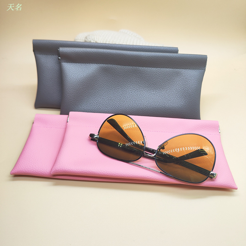 皮革PU自动闭合弹片袋墨镜首饰化妆品随身便携零钱包定制logo批发