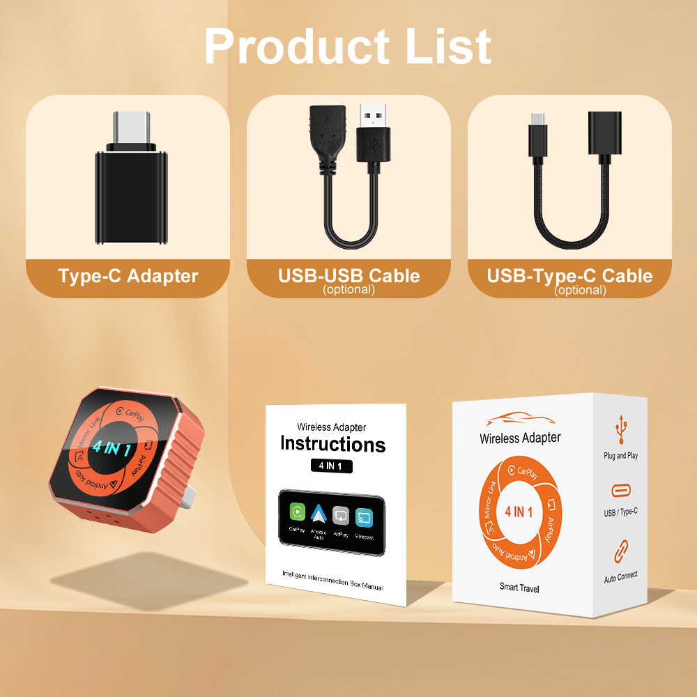 Cross-Border Carplay Box Wired to Wireless In-Car 4-in-1 Smart Connectivity Box for Apple and Android Phones