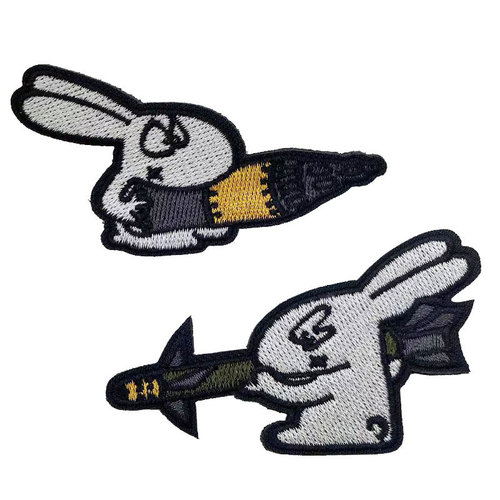 Cartoon Missile Rabbit Holding Knife Chicken Embroidery Velcro Cross-Border Morale Humor Badge Backpack Jacket Hat Decoration