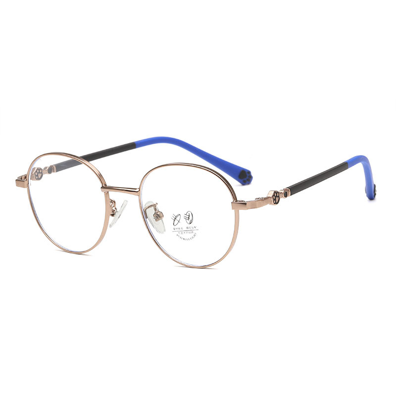 Children's Anti-blue Light Goggles Metal Glasses Frame Silicone Leg Round Children's Men's and Women's Flat Glasses Can be Equiped with Short-sighted Frame
