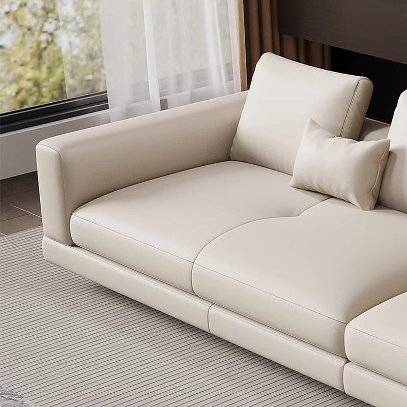 Sofá de cuero minimalista italiano Connery Villa sofá de gama alta grande plana nueva sala de estar sofá chaise combinación