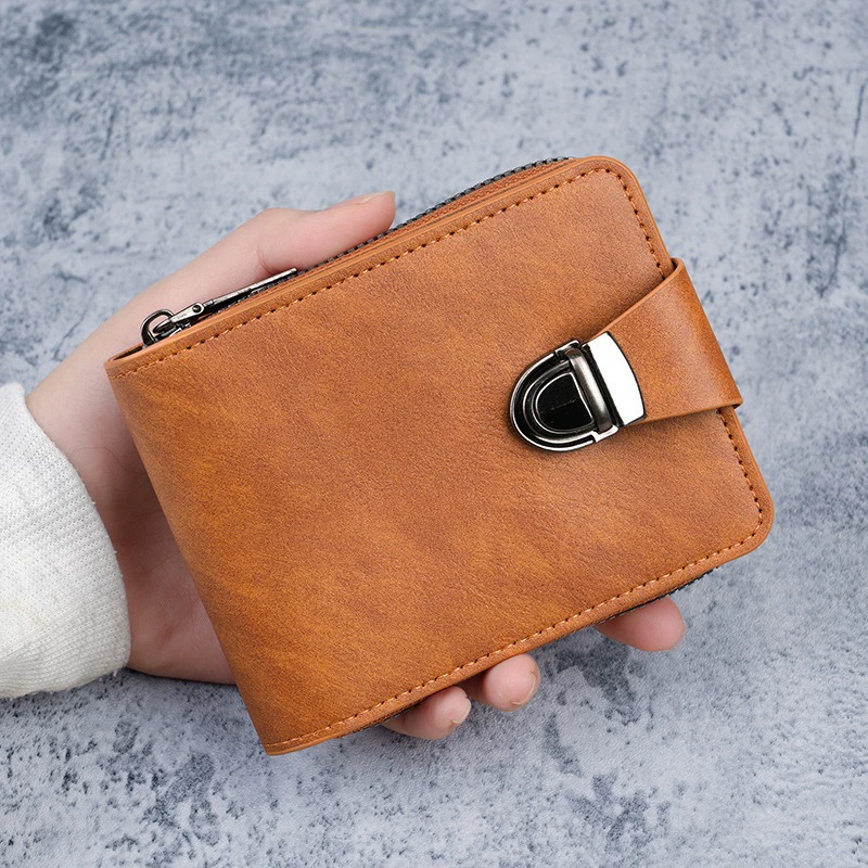 Short wallet with zipper, capacious retro bag