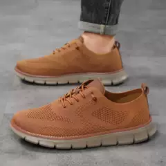 2025 New Lightweight Lace-up Casual Men's Loafers Breathable Knitted Shoes Big Size