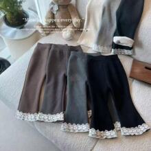 女童加厚秋冬新款长裤宝宝洋气加绒保暖一体绒打底裤花边喇叭裤子