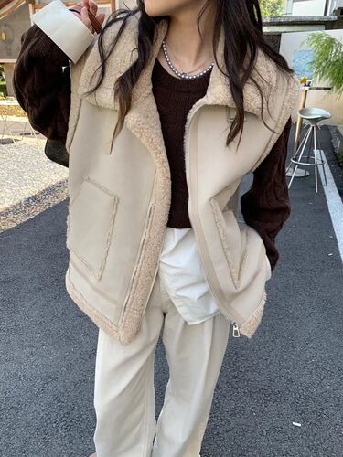 Women's Winter New Plus Size Stand Collar Insulated Biker Vest with Faux Lamb Wool