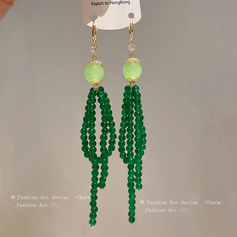 Guofeng zircon agate tassel earrings niche fashion design sense ear hook literary small fresh temperament earrings wholesale