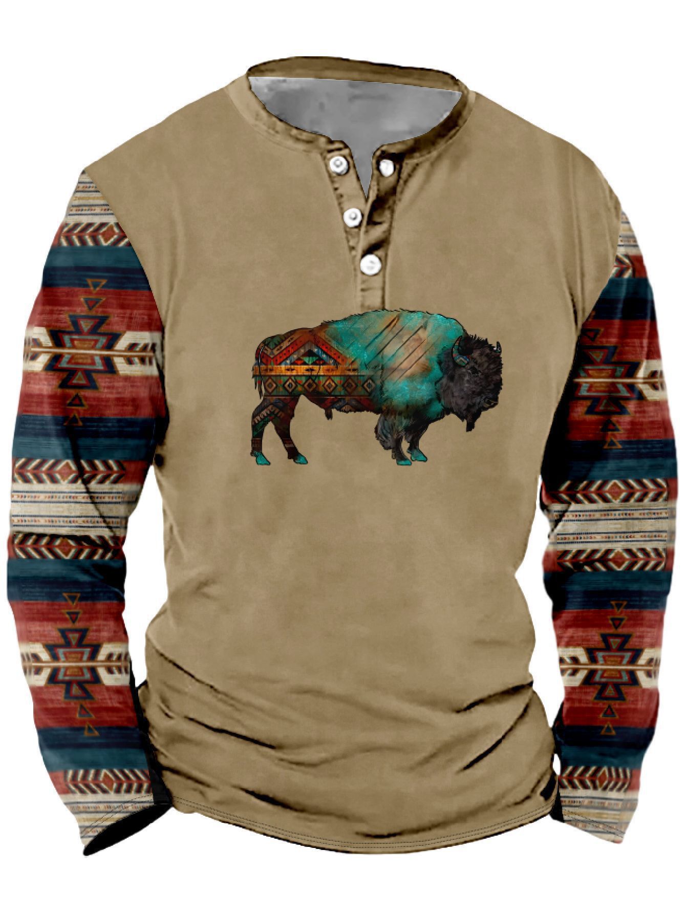 Summer Men's Digital Print 3-Button Henley Trendy Casual T-Shirt_viptrois.com