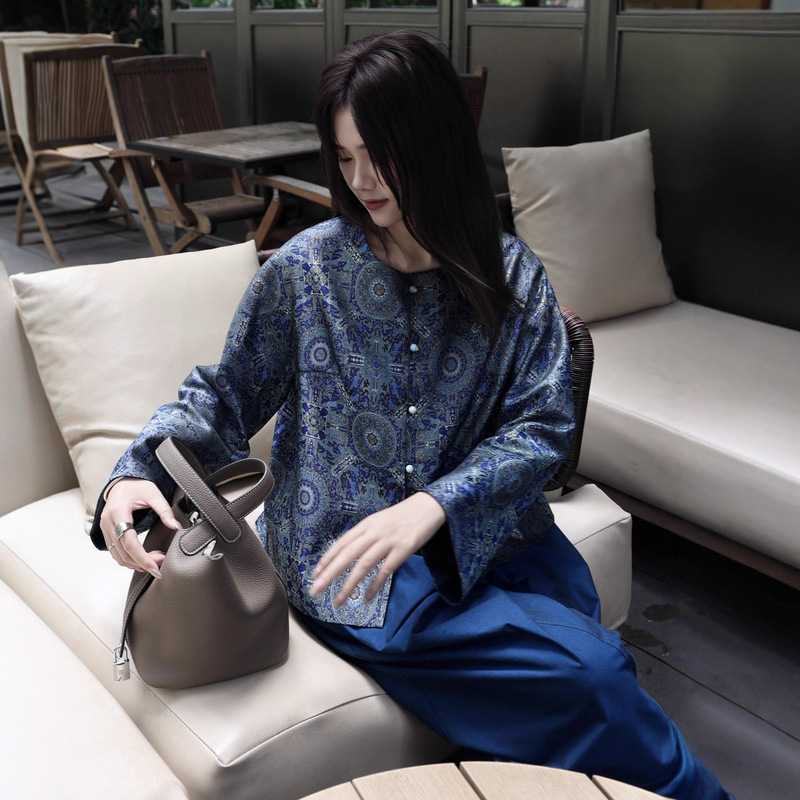 南油货2025早秋爆款花色篙端织锦缎提花人丝外套轻国风上衣不退换|undefined