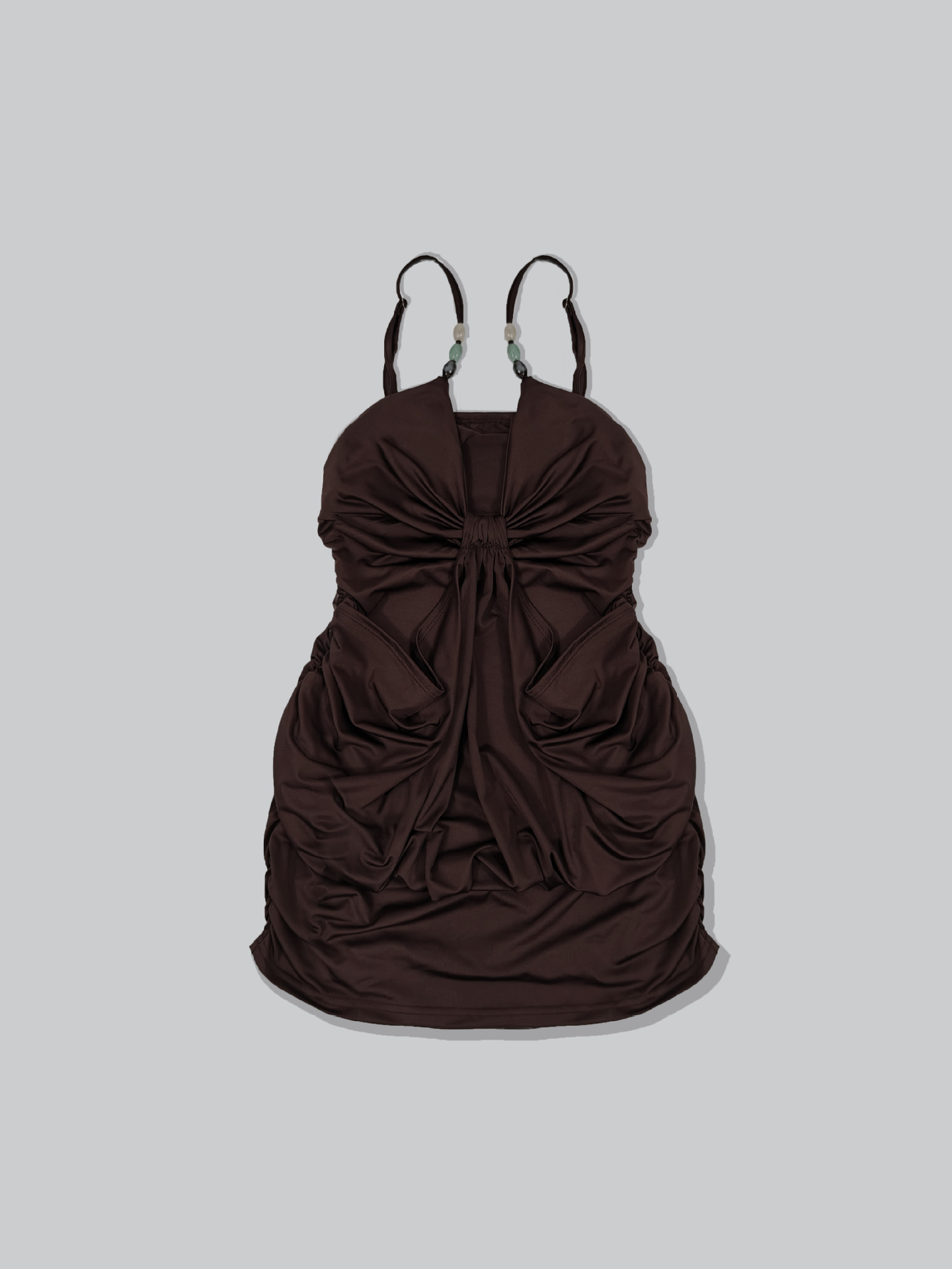 Maillard Style Beaded Suspender Dress Women's Kink Pleated Waist Thin Hip Skirt_ecoleips.com