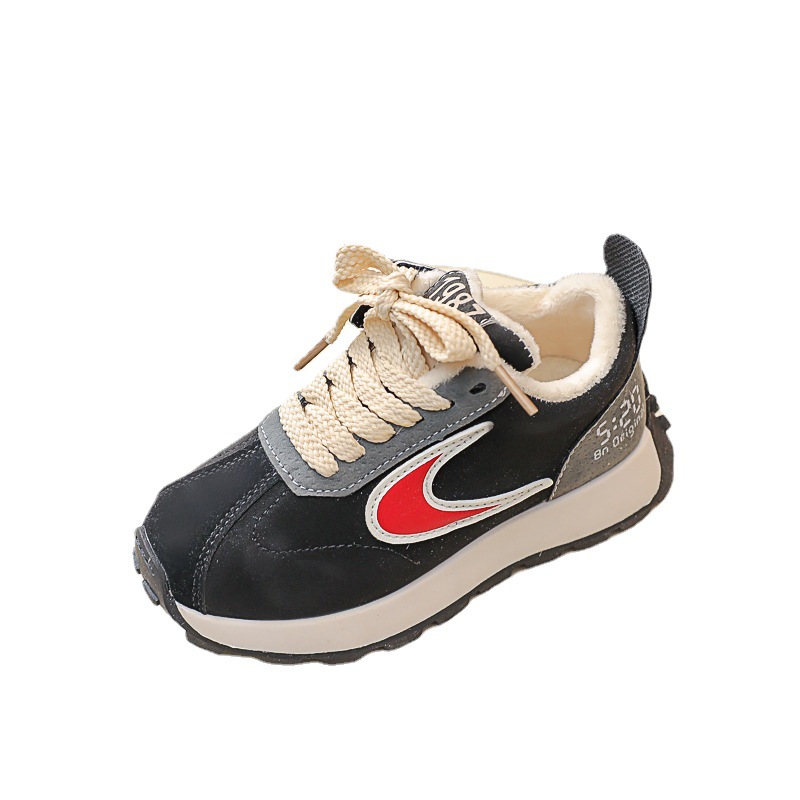 Zapatillas deportivas de algodón con forro polar fino para niños y niñas, otoño-invierno 2024, estilo casual, tipo "dad shoes" para niños y adolescentes.