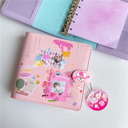 Korean ins style macaron color PU notebook with contrasting color A7 square loose-leaf goo card book star chasing card book collection set