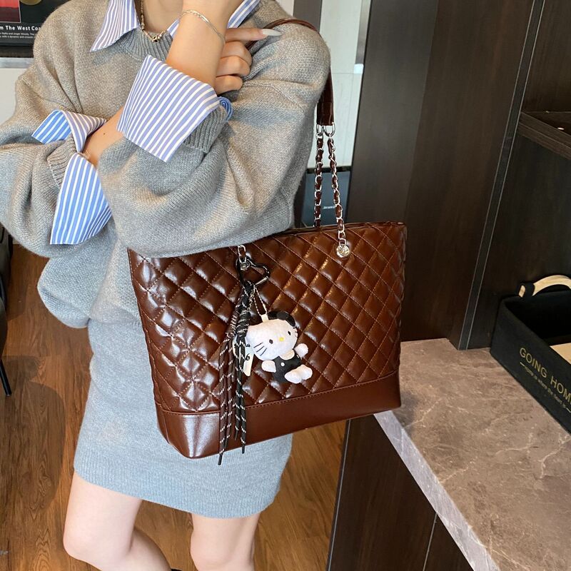 高级质感大容量包包女2025新款秋冬复古单肩包菱格链条通勤托特包|undefined