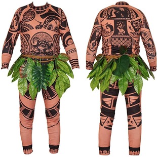 Maui Tattoo T-shirt/pants Halloween Adult Men Women Cosplay Costume Wig Suit