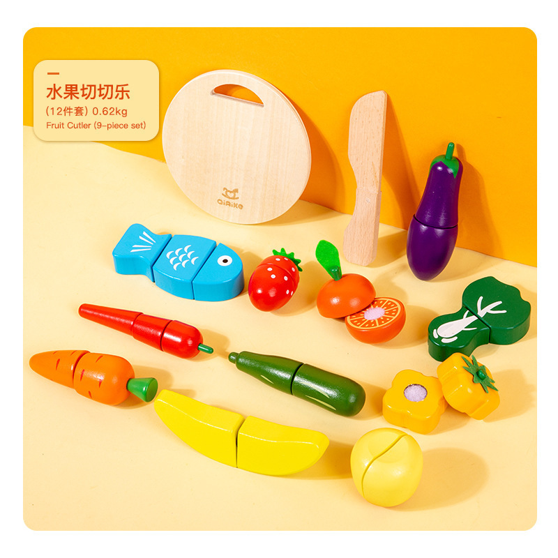 Bandeja de madera para cortar frutas y verduras para niños, juguete magnético de simulación, juguetes educativos para edades tempranas, regalo de cumpleaños para niñas, venta al por mayor image 11