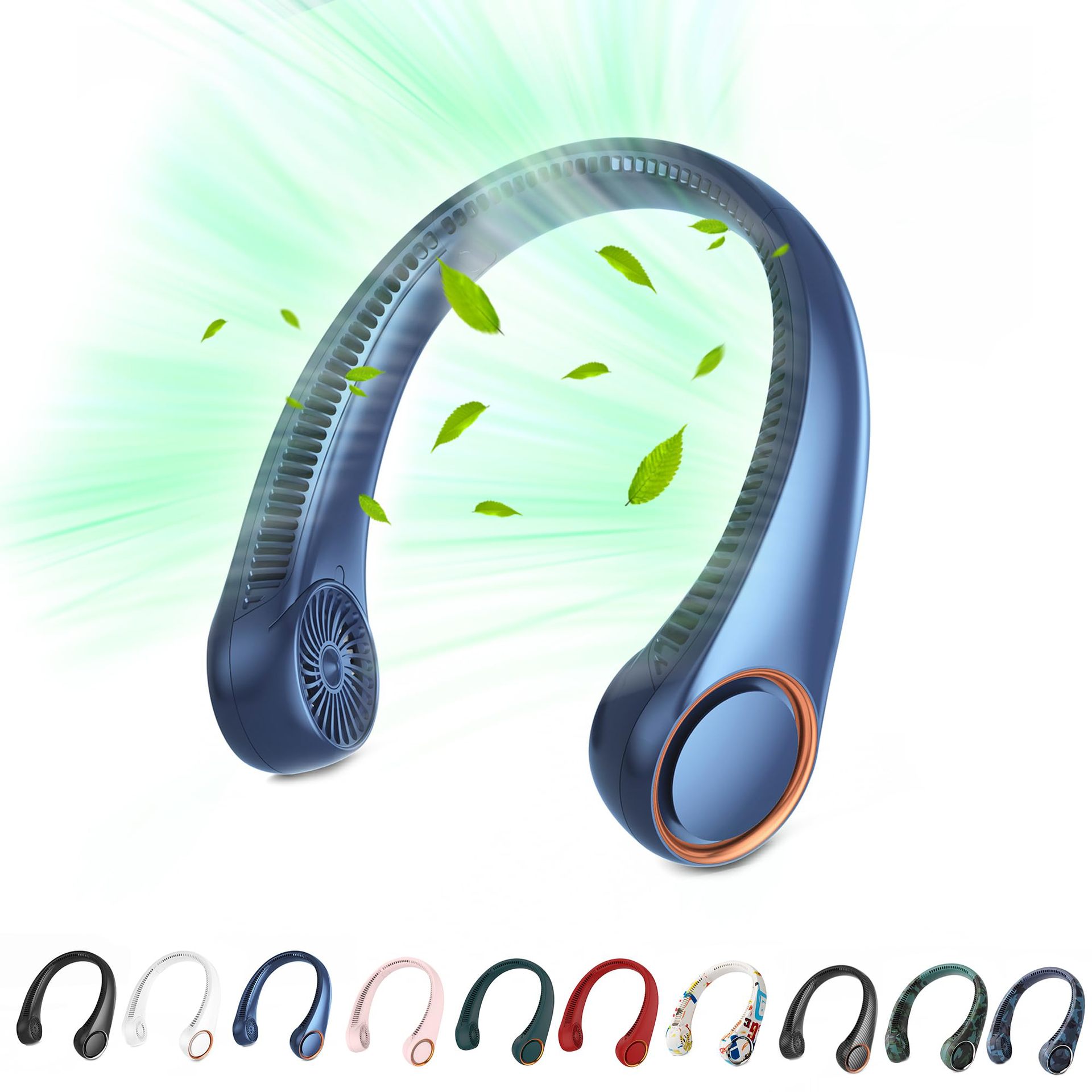 Ventilador de cuello portátil recargable sin aspas, modelo universal para aficionados al deporte, ideal para regalo.