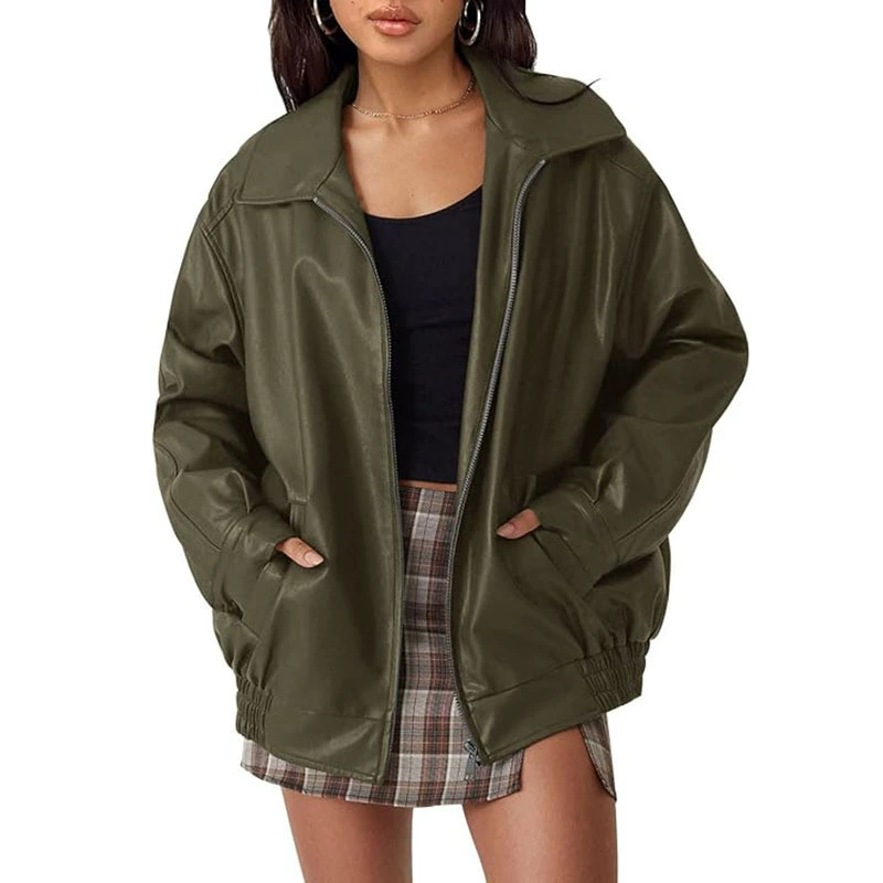 Polyurethane jacket, Amazon, European style, oversize, elastic waist