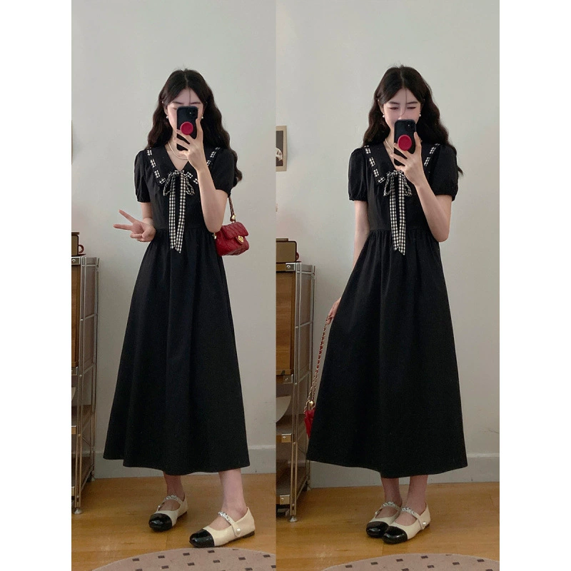 Женское черное платье больших размеров в стиле ретро Хепберн для полных женщин, летняя новая длинная юбка во французском стиле