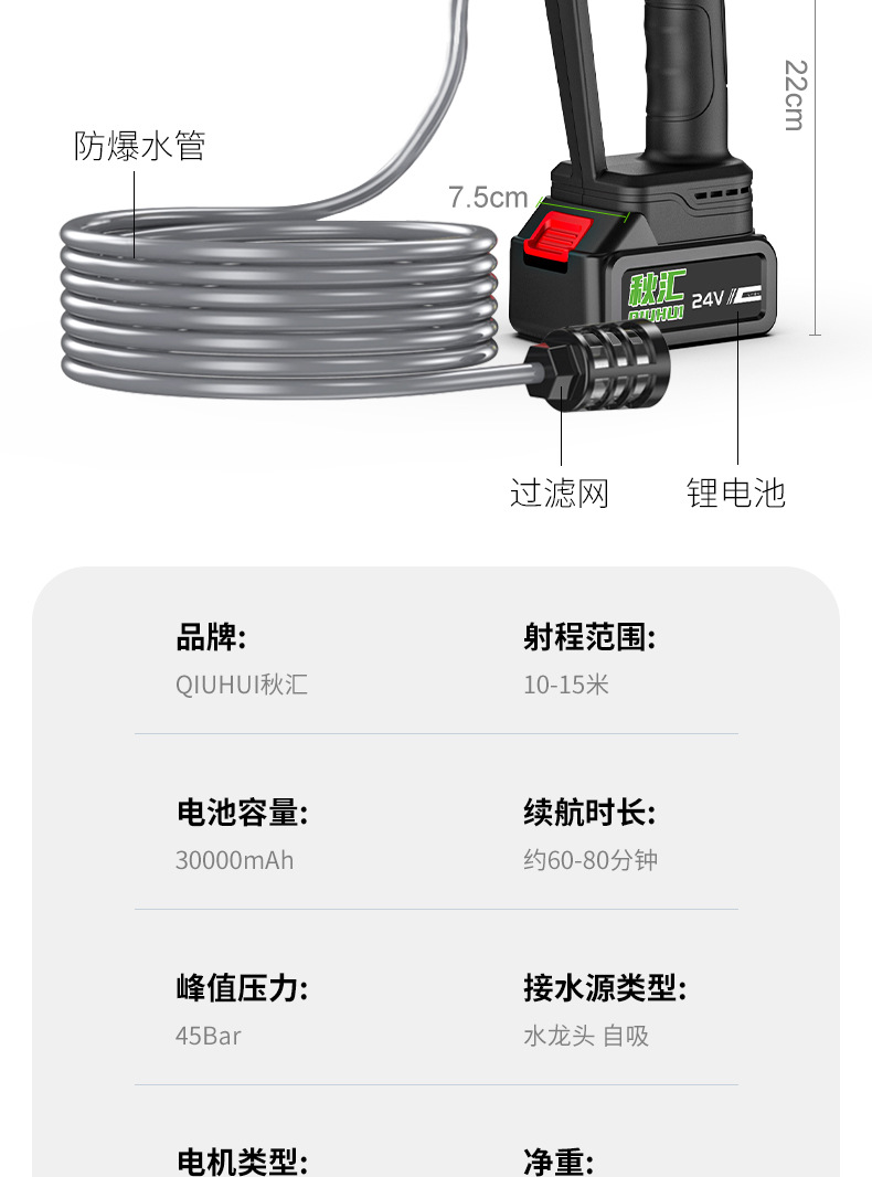 Cross-border car wash water gun electric car washer cordless high pressure