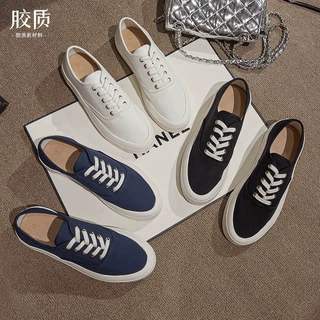 真皮帆布鞋男女休闲牛皮猪皮布面百搭ins系带超轻情侣小白鞋子