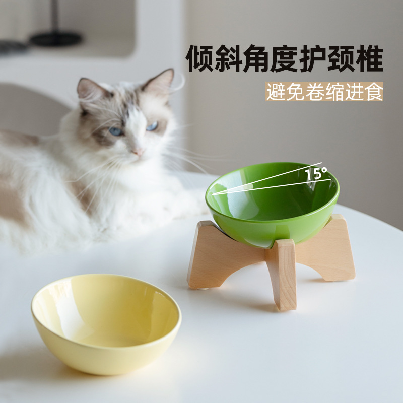 Tazón de gato de alto valor facial, tazón de comida para gatos de cerámica, tazón de comida para gatos, cubiertos, platos, cubetas, cuello, agua potable, tazón de boca inclinada