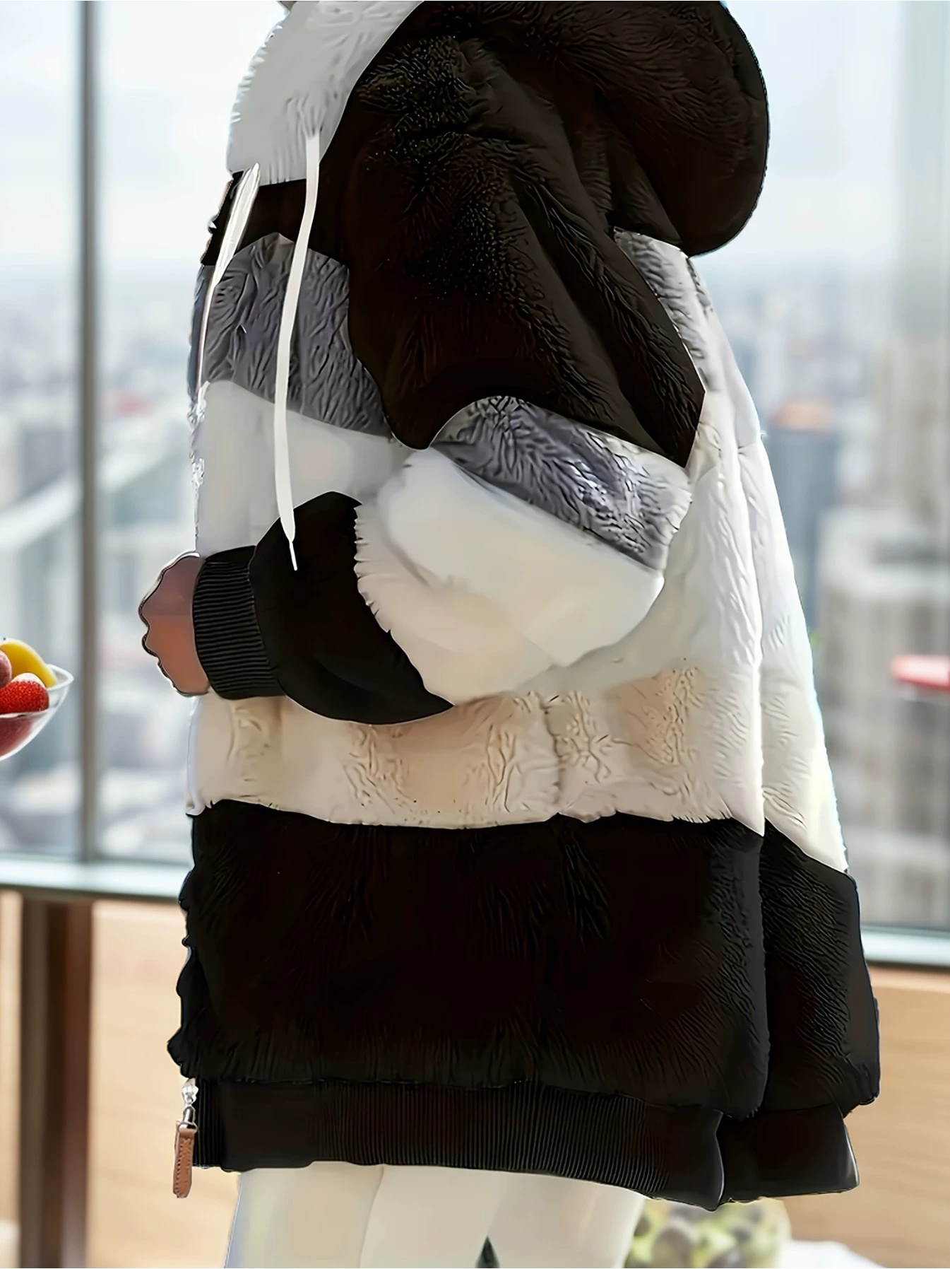 2025 cross-border new European and American loose furry color-blocking thickened wool casual top