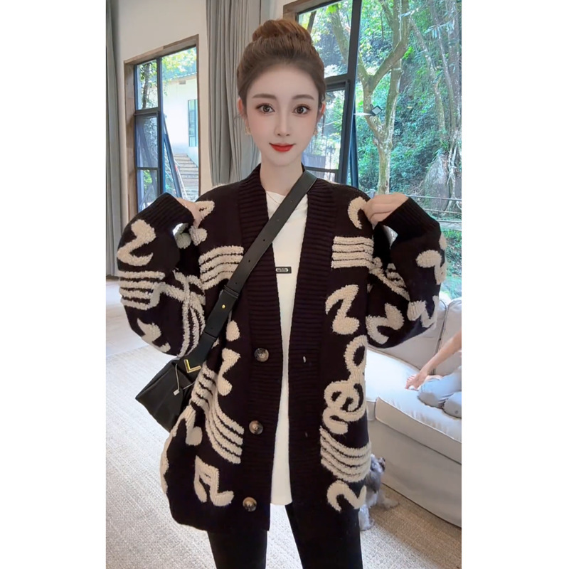 山力达迪2025新款韩版慵懒风针织开衫女秋冬新款宽松百搭毛衣外套|undefined