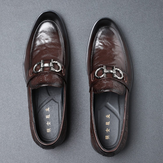 Top Layer Sheepskin Summer Breathable Men's Business Casual High-end Leather Shoes Slip-on British Pointed-toe commuter Shoes