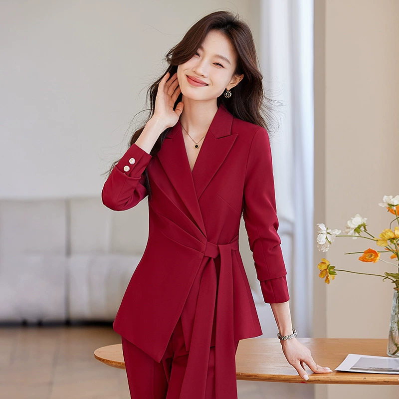 Autumn red fashionable classic suit jacket, set for work