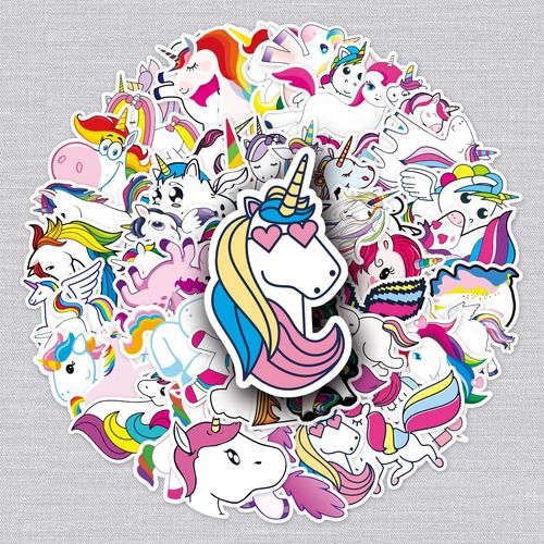 50 pieces of cartoon rainbow horse sticker decals for laptops, guitars, cars, and mobile phones