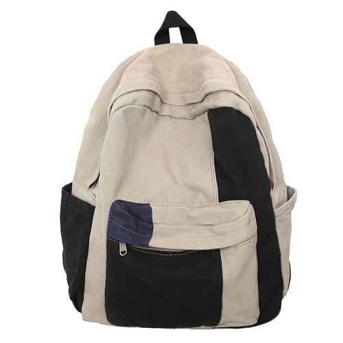 Japanese Retro Forest Canvas Double Shoulder Bag for Women, School Bag, Ins Color Clash, Unique Leisure Student Backpack