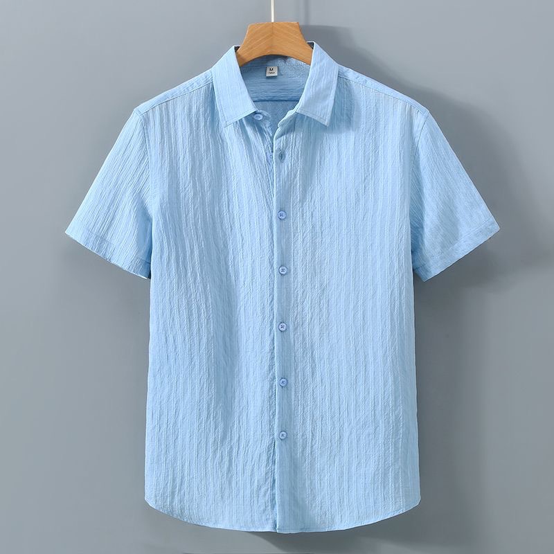 Men's Short-sleeved Shirt Summer Thin Japanese Artistic Casual All-match Loose Shirt Striped Jacquard Sunscreen Top