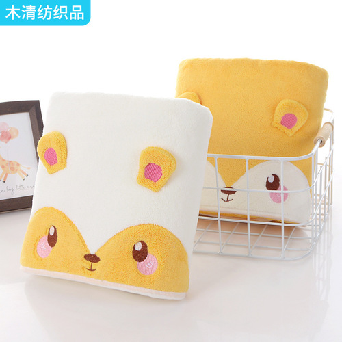 Coral velvet dry hair hat for women, water-absorbent quick-dry headscarf, cute and thick bath cap, hair-wiping towel, cartoon dry hair towel