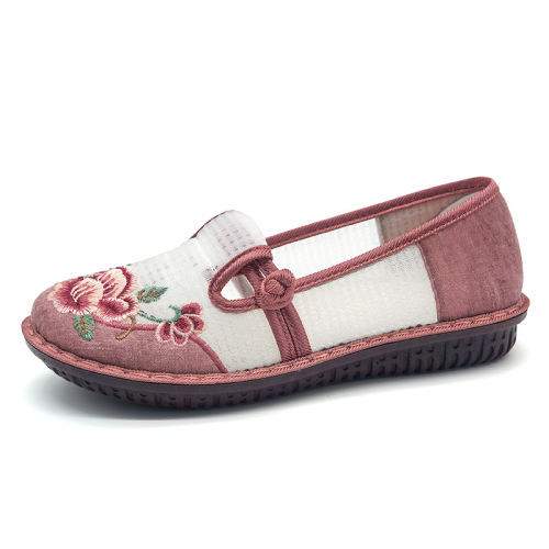 Cloth shoes for women  summer mesh breathable mom shoes one-leg soft sole women's shoes casual ethnic style embroidered shoes