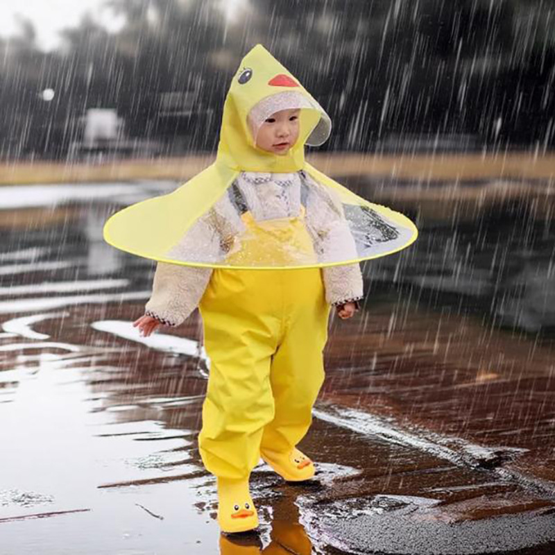 【欣艺奇】子供用フライングディスク型レインコート 幼稚園児 男の子用 マント型レインハット オーバーオール ドゥインクと同じスタイル|undefined