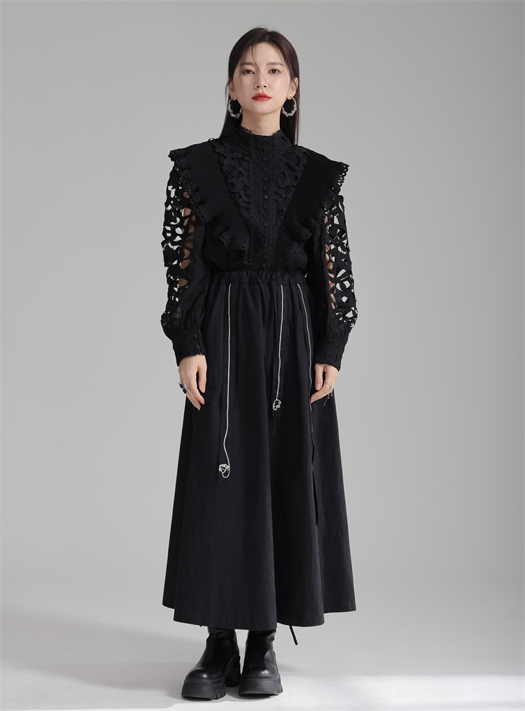 法米姿 早春新款宫廷风法式刺绣镂空衬衫显瘦别致立领上衣